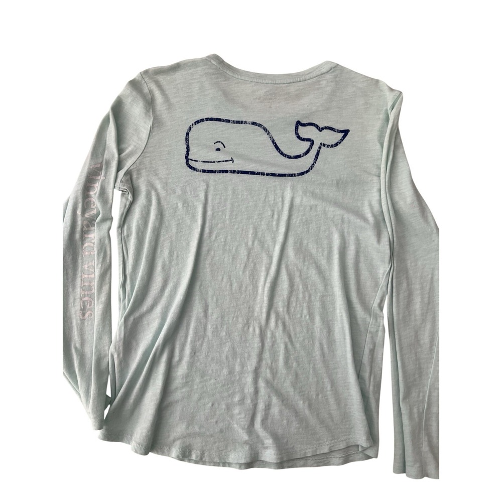 Vineyard Vines Youth L Mint‎ Green Long Sleeve Whale Graphic Slub Cotton Shirt